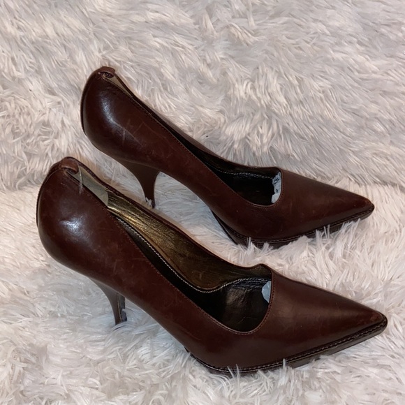 PRADA Milano Brown Leather Pointy Toe Pump Heels Shoes Size 38.5. - Picture 2 of 6